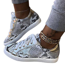 Load image into Gallery viewer, Spring Women Sneakers Lace up Female PU Glitter Flats Vulcanized Shoes Fashion Snake Platform Shoes Woman Walking Footwear 2020