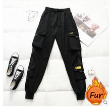 Load image into Gallery viewer, Spring Women&#39;s High Waist Cargo Pants 2020 Winter FUR Sports Loose Pants Harajuku BF Velvet Cargo Pants Elastics Trousers