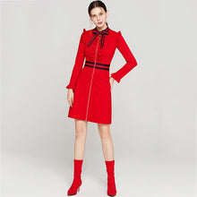 Load image into Gallery viewer, Spring Women&#39;s Long Sleeve Sweater Dress Brand Design Office Lady Zip Cardigan Knit Dress 2019 Red Spring Long Sleeve Dress