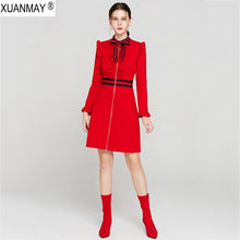 Load image into Gallery viewer, Spring Women&#39;s Long Sleeve Sweater Dress Brand Design Office Lady Zip Cardigan Knit Dress 2019 Red Spring Long Sleeve Dress