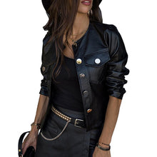Load image into Gallery viewer, Spring and Autumn Jacket for Women Slim Short Leather Coat Pockets Fashion Long Sleeve Outwear Motorcycle Leather Solid Coat D30