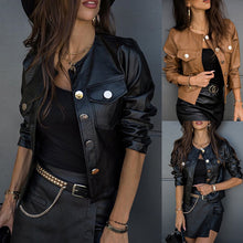 Load image into Gallery viewer, Spring and Autumn Jacket for Women Slim Short Leather Coat Pockets Fashion Long Sleeve Outwear Motorcycle Leather Solid Coat D30