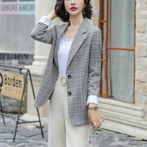 Spring-autumn 2020 high-quality professional blazer Single-breasted checked women's jacket Interview Sales Workwear Feminine