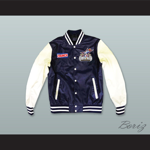 Stars Rock N' Jock All Star Jam 2002 Navy Blue and White Lab Leather Varsity Letterman Jacket