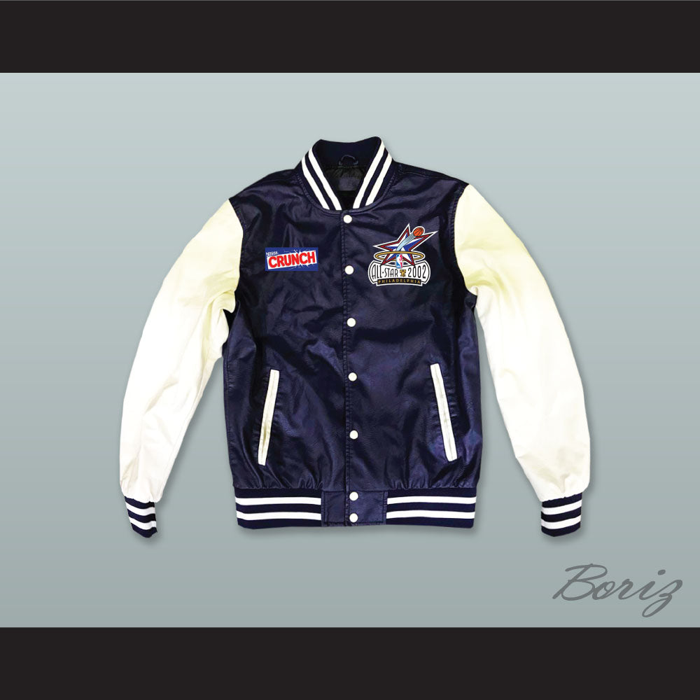 Stars Rock N' Jock All Star Jam 2002 Navy Blue and White Lab Leather Varsity Letterman Jacket