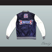 Load image into Gallery viewer, Stars Rock N&#39; Jock All Star Jam 2002 Navy Blue and White Lab Leather Varsity Letterman Jacket
