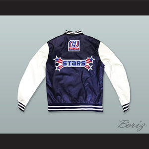 Stars Rock N' Jock All Star Jam 2002 Navy Blue and White Lab Leather Varsity Letterman Jacket