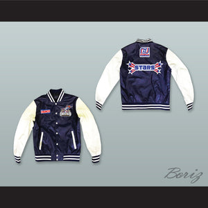 Stars Rock N' Jock All Star Jam 2002 Navy Blue and White Lab Leather Varsity Letterman Jacket