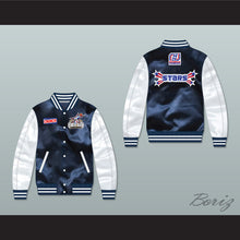 Load image into Gallery viewer, Stars Rock N' Jock All Star Jam 2002 Navy Blue/ White Varsity Letterman Satin Bomber Jacket