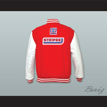 Load image into Gallery viewer, Stripes Rock N&#39; Jock All Star Jam 2002 Red Wool and White Lab Leather Varsity Letterman Jacket