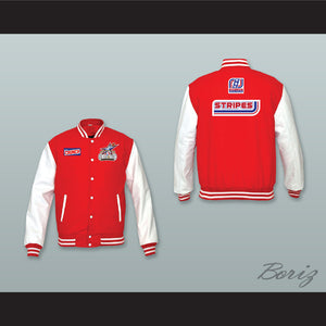 Stripes Rock N' Jock All Star Jam 2002 Red Wool and White Lab Leather Varsity Letterman Jacket
