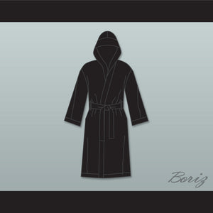 Sugar Ray Leonard Black Satin Full Boxing Robe with Hood