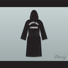 Load image into Gallery viewer, Sugar Ray Leonard Black Satin Full Boxing Robe with Hood