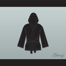 Load image into Gallery viewer, Sugar Ray Leonard Black Satin Half Boxing Robe with Hood