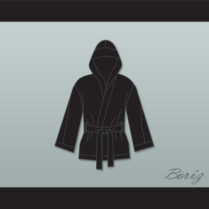 Sugar Ray Leonard Black Satin Half Boxing Robe with Hood