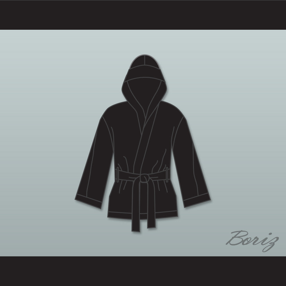 Sugar Ray Leonard Black Satin Half Boxing Robe with Hood