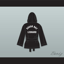 Load image into Gallery viewer, Sugar Ray Leonard Black Satin Half Boxing Robe with Hood