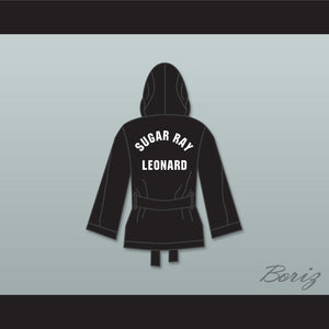 Sugar Ray Leonard Black Satin Half Boxing Robe with Hood