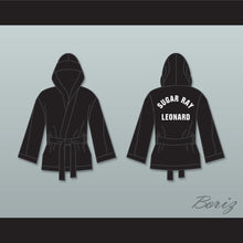 Load image into Gallery viewer, Sugar Ray Leonard Black Satin Half Boxing Robe with Hood