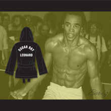 Load image into Gallery viewer, Sugar Ray Leonard Black Satin Half Boxing Robe with Hood