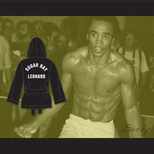 Sugar Ray Leonard Black Satin Half Boxing Robe with Hood