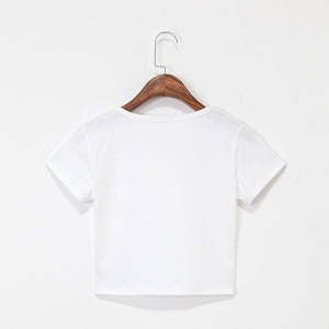 Summer Casual Solid Female Cotton T-Shirt Short Sleeve Round Neck T-Shirt High Waist Slim T-shirts for women Camiseta Mujer