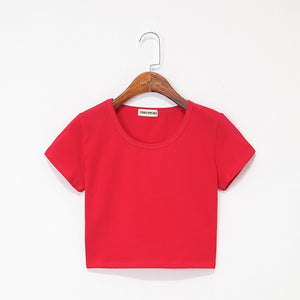 Summer Casual Solid Female Cotton T-Shirt Short Sleeve Round Neck T-Shirt High Waist Slim T-shirts for women Camiseta Mujer
