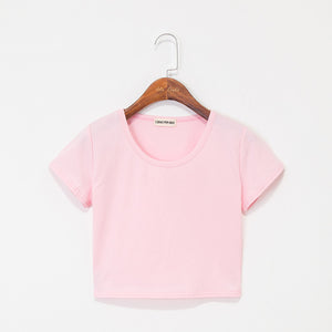 Summer Casual Solid Female Cotton T-Shirt Short Sleeve Round Neck T-Shirt High Waist Slim T-shirts for women Camiseta Mujer
