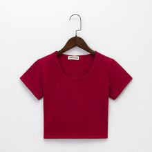 Load image into Gallery viewer, Summer Casual Solid Female Cotton T-Shirt Short Sleeve Round Neck T-Shirt High Waist Slim T-shirts for women Camiseta Mujer