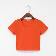 Load image into Gallery viewer, Summer Casual Solid Female Cotton T-Shirt Short Sleeve Round Neck T-Shirt High Waist Slim T-shirts for women Camiseta Mujer