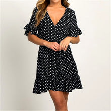 Load image into Gallery viewer, Summer Dress 2020 Boho Style Beach Dress Fashion Short Sleeve V-neck Polka Dot A-line Party Dress Sundress Vestidos