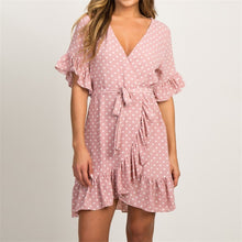 Load image into Gallery viewer, Summer Dress 2020 Boho Style Beach Dress Fashion Short Sleeve V-neck Polka Dot A-line Party Dress Sundress Vestidos
