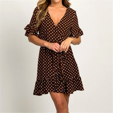 Load image into Gallery viewer, Summer Dress 2020 Boho Style Beach Dress Fashion Short Sleeve V-neck Polka Dot A-line Party Dress Sundress Vestidos