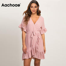Load image into Gallery viewer, Summer Dress 2020 Boho Style Beach Dress Fashion Short Sleeve V-neck Polka Dot A-line Party Dress Sundress Vestidos
