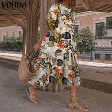 Load image into Gallery viewer, Summer Dress Vintage Sexy Lantern Sleeve Mid-Calf Dress Beach Bohemian Women&#39;Summer Sundress 2021 VONDA Casual Vestido