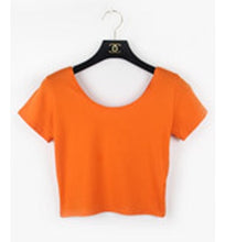 Load image into Gallery viewer, Summer Female T-Shirt Round Neck Short Sleeve Simple Basic Bottoming T-Shirt Cotton High Waist Slim Crop Top Multicolor T-Shirt