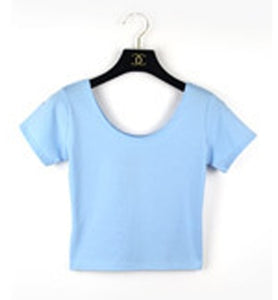Summer Female T-Shirt Round Neck Short Sleeve Simple Basic Bottoming T-Shirt Cotton High Waist Slim Crop Top Multicolor T-Shirt