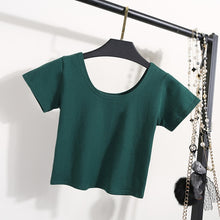 Load image into Gallery viewer, Summer Female T-Shirt Round Neck Short Sleeve Simple Basic Bottoming T-Shirt Cotton High Waist Slim Crop Top Multicolor T-Shirt