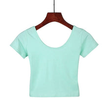 Load image into Gallery viewer, Summer Female T-Shirt Round Neck Short Sleeve Simple Basic Bottoming T-Shirt Cotton High Waist Slim Crop Top Multicolor T-Shirt