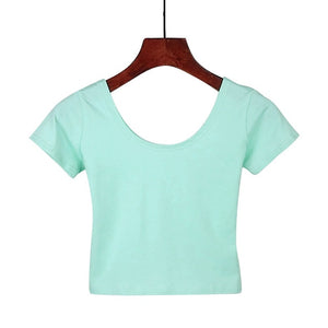 Summer Female T-Shirt Round Neck Short Sleeve Simple Basic Bottoming T-Shirt Cotton High Waist Slim Crop Top Multicolor T-Shirt