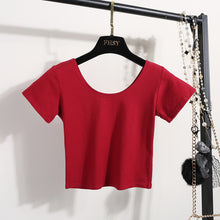 Load image into Gallery viewer, Summer Female T-Shirt Round Neck Short Sleeve Simple Basic Bottoming T-Shirt Cotton High Waist Slim Crop Top Multicolor T-Shirt