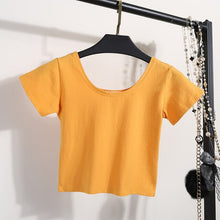 Load image into Gallery viewer, Summer Female T-Shirt Round Neck Short Sleeve Simple Basic Bottoming T-Shirt Cotton High Waist Slim Crop Top Multicolor T-Shirt