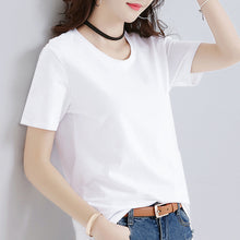 Load image into Gallery viewer, Summer Korean Casual Black White Tshirt Women Solid T-Shirts Basic O-neck Tee Shirt For Female Tops Clothes Short Sleeve Tees