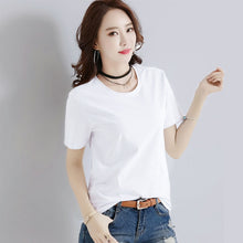 Load image into Gallery viewer, Summer Korean Casual Black White Tshirt Women Solid T-Shirts Basic O-neck Tee Shirt For Female Tops Clothes Short Sleeve Tees