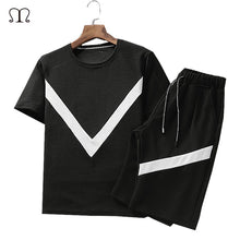 Load image into Gallery viewer, Summer Men Set Sportswear Fashion 2020 Mens Clothing Black White T Shirts Shorts Casual Tracksuits Male Track Suit Plus Size 4XL