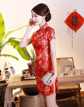 Load image into Gallery viewer, Summer New Short Sleeve Women Qipao Exquisite Dragon Phoenix Cheongsam Sexy Slim High Slit Mini Chinese Dress PLUS 4XL 5XL 6XL