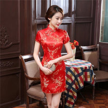 Load image into Gallery viewer, Summer New Short Sleeve Women Qipao Exquisite Dragon Phoenix Cheongsam Sexy Slim High Slit Mini Chinese Dress PLUS 4XL 5XL 6XL