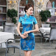 Load image into Gallery viewer, Summer New Short Sleeve Women Qipao Exquisite Dragon Phoenix Cheongsam Sexy Slim High Slit Mini Chinese Dress PLUS 4XL 5XL 6XL