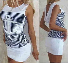 Load image into Gallery viewer, Summer Plus Size Women Dress Casual Sleeveless White Blue Anchors Print Striped Dress Sexy Beach Bodycon Mini Dress Dropshipping