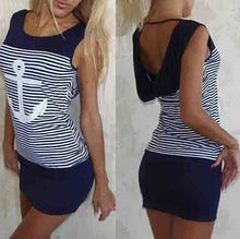 Load image into Gallery viewer, Summer Plus Size Women Dress Casual Sleeveless White Blue Anchors Print Striped Dress Sexy Beach Bodycon Mini Dress Dropshipping